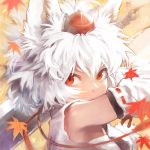  animal_ears armpits close-up detached_sleeves face glaring hat huge_weapon inubashiri_momiji leaf maple_leaf matsuda_(matsukichi) matsukichiii messy_hair red_eyes short_hair solo sword tokin_hat touhou weapon white_hair wolf_ears 