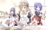  :d :o akemi_homura apple apron cooking drill_hair fang finger_suck finger_sucking food fruit happy_birthday juliet_sleeves kyubey long_sleeves mahou_shoujo_madoka_magica maid_headdress miki_sayaka multiple_girls open_mouth puffy_sleeves sakura_kyouko shinohara_shinome smile tomoe_mami twin_drills wide_ponytail 