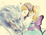  blonde_hair chikuwa_(rinka) closed_eyes eyes_closed gloves gothic_lolita heart hug link lolita_fashion nintendo pointy_ears sketch smile the_legend_of_zelda twilight_princess twintails wolf 