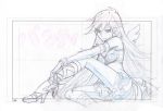  c-t-l colored_pencil_(medium) cross-laced_footwear fingerless_gloves flat_gaze gloves graphite_(medium) high_heels long_hair midriff monochrome open_shoes panty_&amp;_stocking_with_garterbelt panty_(character) panty_(psg) production_art sandals shoes sitting skirt solo traditional_media wings 