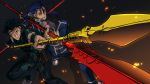  back-to-back black_hair blue_hair fate/stay_night fate/zero fate_(series) gae_bolg gae_buidhe gae_dearg lancer lancer_(fate/zero) long_hair male multiple_boys polearm ponytail red_eyes sexy44 spear weapon yellow_eyes 