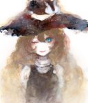  blonde_hair blue_eyes bonnou-s-rice bust faux_traditional_media hat kirisame_marisa long_hair no_nose solo touhou wink witch witch_hat 