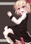  blonde_hair blush bound_arms fang hair_ribbon open_mouth razy_(skuroko) red_eyes ribbon rumia shirt short_hair skirt skirt_set solo tears the_embodiment_of_scarlet_devil tied_arms touhou vest youkai 