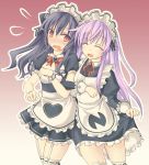  :d black_hair blush choujigen_game_neptune choujigen_game_neptune_mk2 closed_eyes colored_eyelashes eyes_closed heart maid maid_headdress minagi multiple_girls nepgear nepgear_(choujigen_game_neptune) open_mouth purple_hair red_eyes smile thighhighs uni_(choujigen_game_neptune) uni_(neptune) zettai_ryouiki 