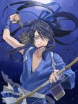  1boy arrow blue_hair bow_(weapon) drifters hair_ribbon indesign long_hair male nasu_no_yoichi ponytail ribbon solo weapon 