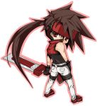  belt brown_hair enon-chan forehead_protector gloves guilty_gear long_hair looking_back male pants ponytail red_eyes shoes sol_badguy solo sword weapon 