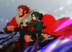  androgynous armor beard black_eyes black_hair carrying chariot facial_hair fate/stay_night fate/zero fate_(series) male mooche multiple_boys necktie red_eyes red_hair redhead rider_(fate/zero) short_hair waver_velvet 