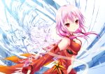  bre breasts cleavage detached_sleeves fingerless_gloves gloves guilty_crown hair_ornament long_hair looking_at_viewer navel open_mouth pink_hair red_eyes solo twintails uehara_yukihiko yuzuriha_inori 