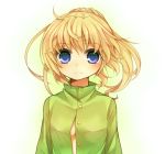  bad_id blonde_hair blue_eyes moe_on_drop no_bra open_clothes open_shirt poniko shirt simple_background solo yume_nikki 