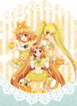  ;d blonde_hair boots bow brown_eyes brown_hair bubble_skirt choker circlet color_connection cure_muse cure_muse_(yellow) cure_pine cure_sunshine dress fresh_precure! frills hair_ribbon heart heartcatch_precure! long_hair magical_girl midriff multiple_girls myoudouin_itsuki open_mouth orange_dress precure red_eyes ribbon shirabe_ako short_hair side_ponytail smile suite_precure twintails wink wrist_cuffs yamabuki_inori yellow yellow_background yellow_dress yellow_eyes yukinabe_(pixiv944737) 