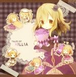  6+girls alternate_costume blonde_hair brown_background character_name chibi dress elise_lutas elise_lutus hat heart lowres maid multiple_girls multiple_persona plaid plaid_background sleeping tales_of_(series) tales_of_xillia tipo_(xillia) tippo tyk yellow_eyes 