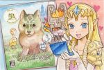  blue_eyes colored_pencil_(medium) company_connection dog earrings elbow_gloves fang gloves heart imp jewelry kitsune_yume link link_(wolf) long_hair midna nintendo nintendo_3ds nintendogs oocca ooccoo orange_hair pointy_ears princess_zelda puppy red_eyes sagawa_yumeko smile squee the_legend_of_zelda tiara traditional_media twilight_princess wolf 