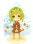  :o cake chibi food fork glasses glasses_on_head green_eyes green_hair gumi konaosiroi orange_legwear pantyhose plate short_hair solo tears vocaloid yowamushi_mont-blanc_(vocaloid) 