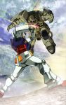  battle energy_sword gundam highres mecha mobile_suit_gundam no_humans rx-78-2 sword weapon zaku zaku_ii_f/j 