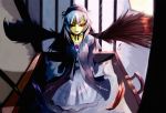  bad_id black_wings feathers red_eyes rozen_maiden sai_(37060) silver_hair solo suigintou suitcase wings 