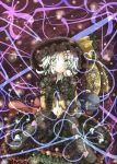  :3 blurry bokeh bow clover depth_of_field four-leaf_clover frills gathers green_eyes green_hair hair_ornament hairpin hands_on_own_face hands_to_face haru_ion hat hat_bow heart highres komeiji_koishi light_particles navel ribbon short_hair solo symbol-shaped_pupils tears third_eye touhou 