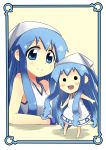  blue_hair chibi dress dual_persona hat ikamusume long_hair mini-ikamusume minigirl shinryaku!_ikamusume tentacle_hair transparent urimono 