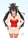  animal_ears black_hair blue_eyes breasts butter-t cat_ears corset detached_collar detached_sleeves hands_on_hips highleg hips infinite_stratos kittysuit large_breasts leotard long_hair ponytail shinonono_houki solo split_ponytail thigh-highs thighhighs wide_hips wrist_cuffs 