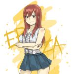  1girl crossed_arms erinan erza_scarlet fairy_tail long_hair pleated_skirt red_hair redhead skirt solo 