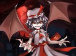  bad_id bat_wings bow fingernails full_moon hat large_bow moon red_eyes red_moon remilia_scarlet sai_(37060) sharp_fingernails sharp_nails sharp_teeth slit_pupils solo touhou wings 