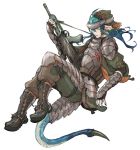  armor assault_rifle blue_hair boots gun hat kitakarai l85 long_hair original pointy_ears rifle solo tail weapon yellow_eyes 