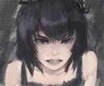  bare_shoulders black_hair camisole clenched_teeth collarbone creature darkness face highres original riftgarret short_hair solo yami_shoujo 
