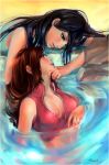  avatar avatar:_the_last_airbender avatar_the_last_airbender azula black_hair breasts brown_hair bunny_shake cleavage long_hair multiple_girls nickelodeon partially_submerged rock signature ty_lee water wet wet_clothes yuri 