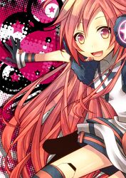  android belt cuffs doll_joints dress earmuffs gloves headset long_hair miki miki_(vocaloid) multicolored_eyes open_mouth red_hair redhead sf-a2_miki shiomizu_(swat) siomidu smile solo star striped striped_legwear striped_socks thighhighs vocaloid 