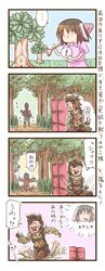  4koma animal_crossing animal_ears assault_rifle big_boss boots brown_hair comic crossover dress facial_hair forest gloves gun headband inaba_tewi metal_gear metal_gear_solid military military_uniform nature open_mouth pitfall rifle short_hair shovel sitting smile soldier touhou translated uniform weapon worktool zuizou 