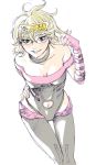  bad_id bare_shoulders barnaby_brooks_jr blonde_hair blue_eyes breasts cleavage cosplay elbow_gloves fingerless_gloves genderswap glasses gloves goggles highres mamebeat navel solo thigh-highs thighhighs tiger_&amp;_bunny 