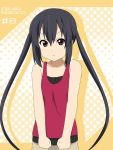  :t bare_shoulders black_hair brown_eyes casual character_name clenched_hands fist ikari_manatsu k-on! long_hair nakano_azusa pout solo tank_top twintails 