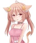  animal_ears bad_id bare_shoulders blush brown_hair camisole cat_ears cat_tail collar collarbone crescent hair_ornament hasu_(hk_works) highres open_mouth original red_eyes solo star tail 