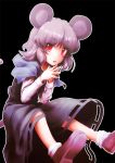  animal_ears black_background capelet dress grey_dress grey_hair hands ikmg looking_at_viewer mouse mouse_ears mouse_tail nazrin open_mouth red_eyes shirt short_hair simple_background sitting solo steepled_fingers tail touhou 