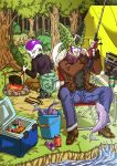  :d bad_id bottle bucket camping can canada_dry casual cell_(dragon_ball) chair cooler dragon_ball dragon_ball_z dragonball_z fire fish fishing fishing_rod frieza gloves happy highres holding holding_fishing_rod jacket jeans multiple_boys nature no_humans no_wings open_mouth out_of_character outdoors pale_skin radio red_eyes river rock scarf shinomiya_akino shoes sitting smile squatting sweater table tail teeth tent tree water wood zhy-broom 