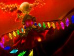  blonde_hair crystal dutch_angle flandre_scarlet from_behind glowing glowing_wings hat red ripunripun short_hair side_ponytail skirt solo sparkle the_embodiment_of_scarlet_devil thigh-highs thighhighs touhou wings 