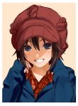  androgynous black_hair blush grin hat highres idolmaster kikuchi_makoto nekopuchi short_hair smile solo 