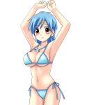  armpits arms_up bikini blue_hair blush breasts brown_eyes houshou_hanon jewelry large_breasts mermaid_melody_pichi_pichi_pitch miru necklace short_hair side-tie_bikini sideboob swimsuit underboob 