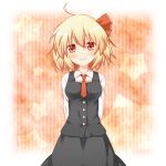  arms_behind_back blonde_hair blush breasts buttons hair_ribbon kousa_(black_tea) looking_at_viewer red_eyes ribbon rumia short_hair smile solo star teenage the_embodiment_of_scarlet_devil touhou youkai 
