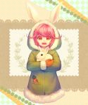  animal_ears bunny bunny_ears bunny_hood coat copyright_request highres mittens pink_eyes pink_hair rabbit solo yugume 