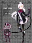  albino animal_ears argyle argyle_background boots cait_sith cat_ears cravat crown darts dual_persona facial_tattoo gloves grey_background long_hair messy_hair original pantyhose personification ponytail red_eyes skirt solo tail tattoo white_hair yuukichi 