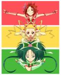  akimoto_komachi blonde_hair cure_lemonade cure_mint cure_rouge fangs fingerless_gloves gloves green_eyes green_hair hair_ornament kamen_rider kamen_rider_ooo kamen_rider_ooo_(series) kasugano_urara long_hair magical_girl maro_nie multiple_girls natsuki_rin precure red_eyes red_hair redhead short_hair yellow_eyes yes!_precure_5 