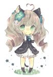  animal_ears cat_ears cat_tail chibi copyright_request green_eyes grey_hair highres ninapon solo tail 