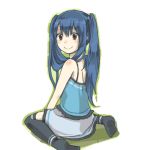  blue_hair erinan fairy_tail no_shoes sitting smile solo thigh-highs thighhighs twintails wariza wendy_marvell 