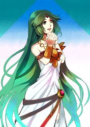  1girl cute goddess green_eyes green_hair haniwa haniwa_(hnw) kid_icarus long_hair nintendo palutena smile solo sora_(company) tagme very_long_hair 