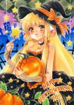  2011 blonde_hair chii chobits dark-persian halloween happy_halloween hat long_hair pumpkin solo traditional_media wand witch_hat yellow_eyes 