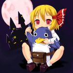  :3 amau_(artist) bag bird bite_mark biting blonde_hair child disgaea full_moon hair_ribbon head_biting moon night penguin prinny red_eyes ribbon rumia scarlet_devil_mansion shirt short_hair skirt solo sweat tears the_embodiment_of_scarlet_devil touhou youkai 