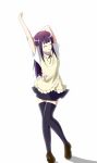  :3 apron black_legwear closed_eyes eyes_closed highres long_hair otesho purple_hair shadow shoes simple_background skirt smile solo standing stretch thigh-highs thighhighs waitress working!! yamada_aoi zettai_ryouiki 