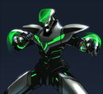  fighting_stance kaburagi_t_kotetsu male neon_trim power_armor power_suit shimamura_miwa simple_background solo superhero tiger_&amp;_bunny wild_tiger 