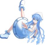  blue_hair dress hat ikamusume leg_up long_hair poifuru shinryaku!_ikamusume tentacle_hair transparent_background 