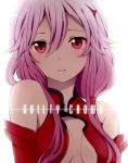  bad_id bare_shoulders breasts center_opening detached_sleeves guilty_crown hair_ornament hairclip komine lips long_hair pink_hair red_eyes solo twintails yuzuriha_inori 